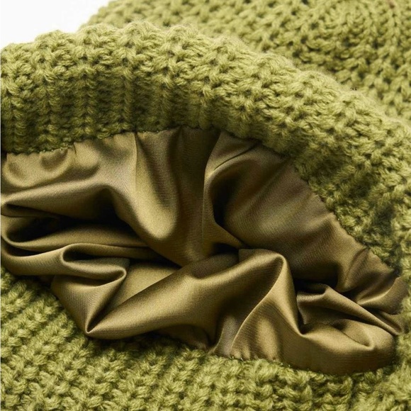 Olive Chunky Knit Satin-Lined Beanie - Picture 4 of 6